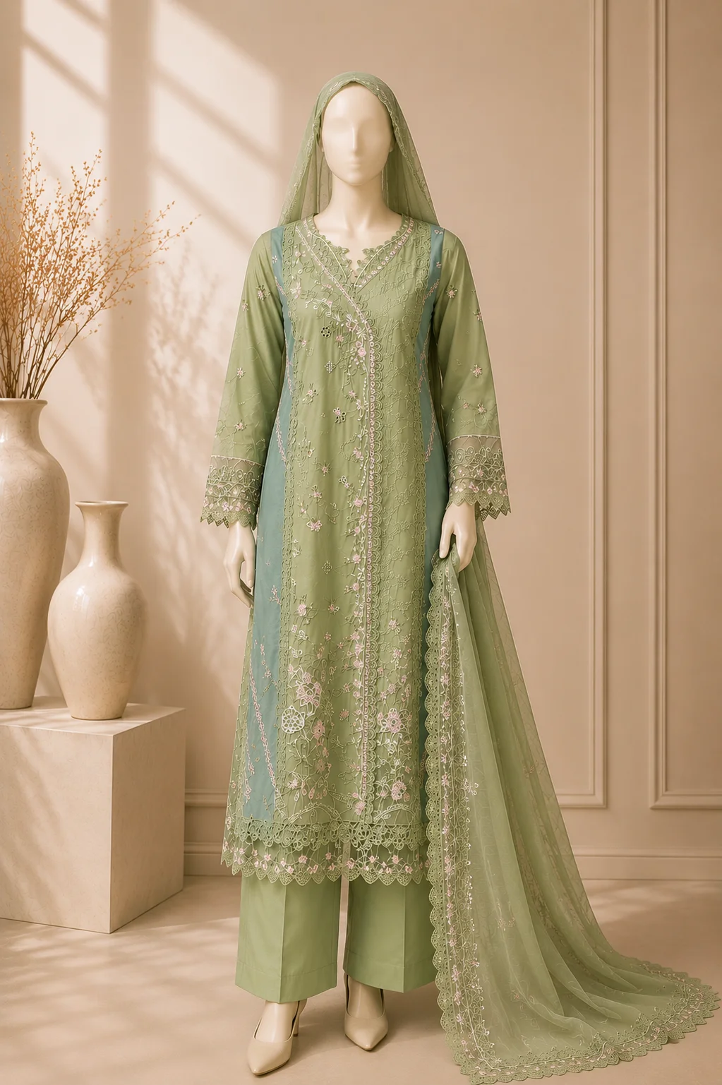 3 Piece - Embroidered cotton Suit
