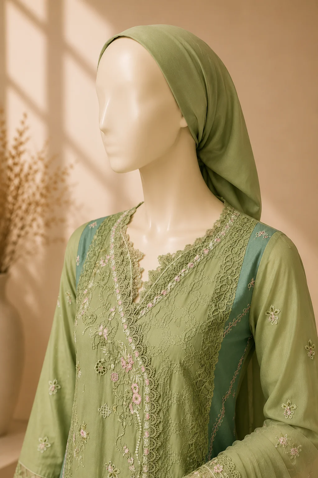 3 Piece - Embroidered cotton Suit - Image 3
