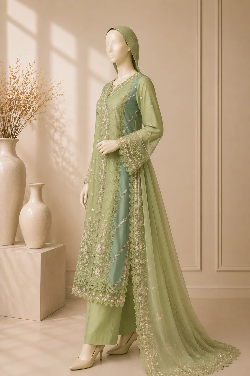 3 Piece - Embroidered cotton Suit Hover