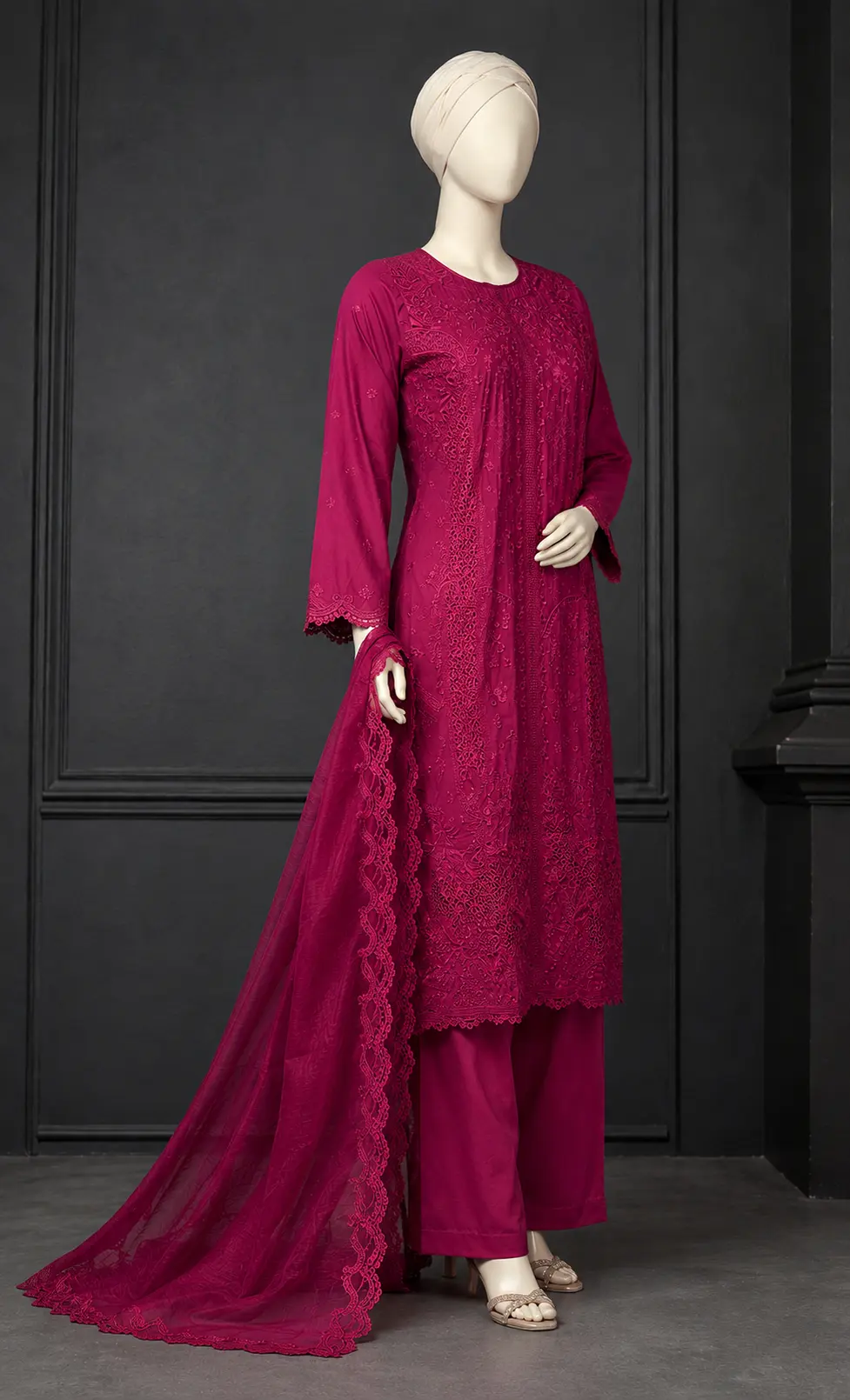 3 Piece - Embroidered cotton Suit - Image 3