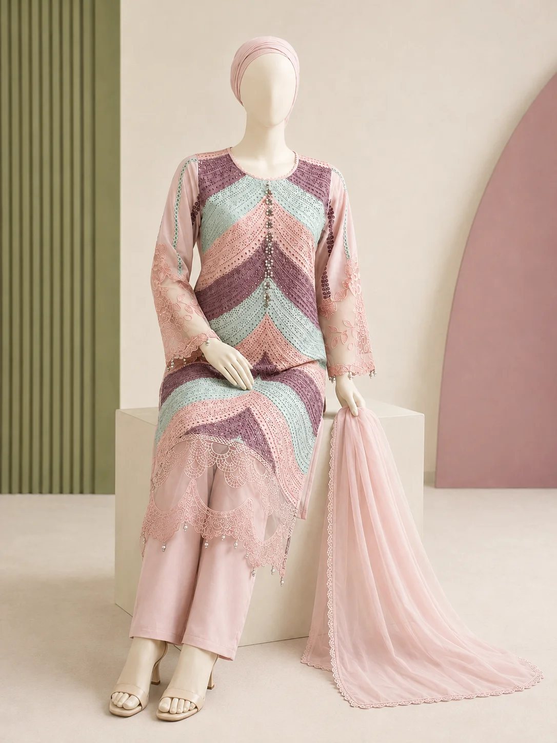 3 Piece - Embroidered COTTON SUIT - Image 5