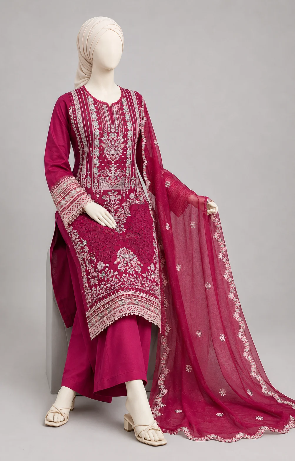 3 Piece - Embroidered COTTON SUIT - Image 5
