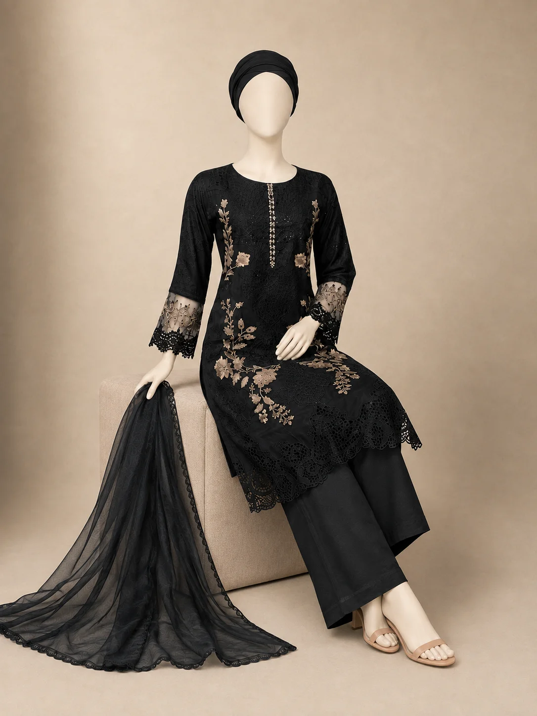 3 Piece - Embroidered cotton Suit - Image 2