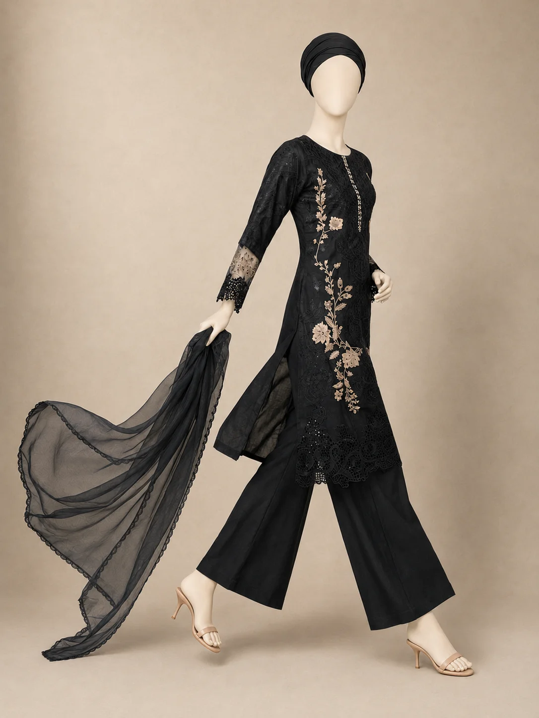 3 Piece - Embroidered cotton Suit - Image 3