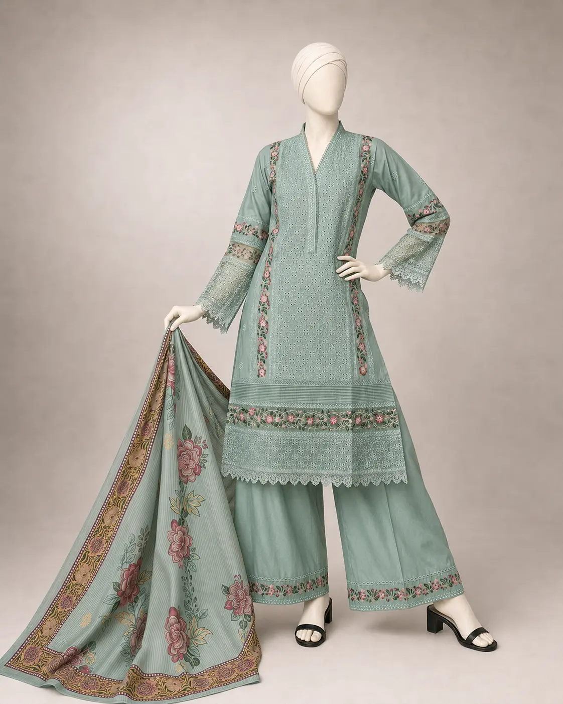 3 Piece - Embroidered COTTON SUIT - Image 4