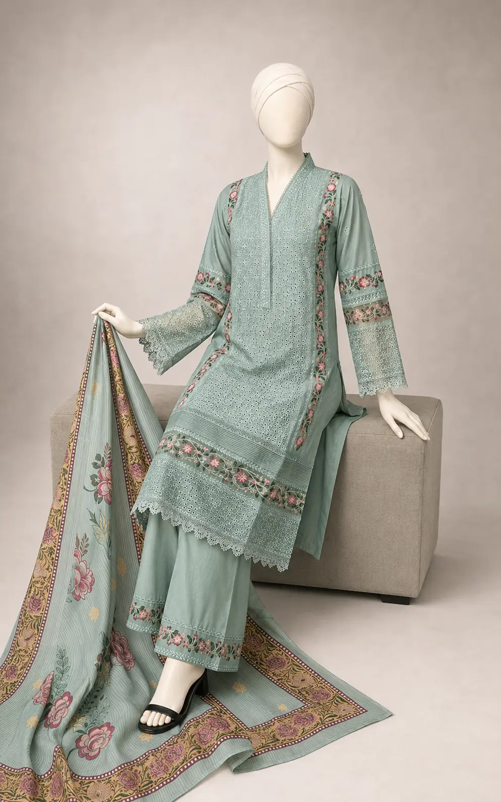 3 Piece - Embroidered COTTON SUIT - Image 5
