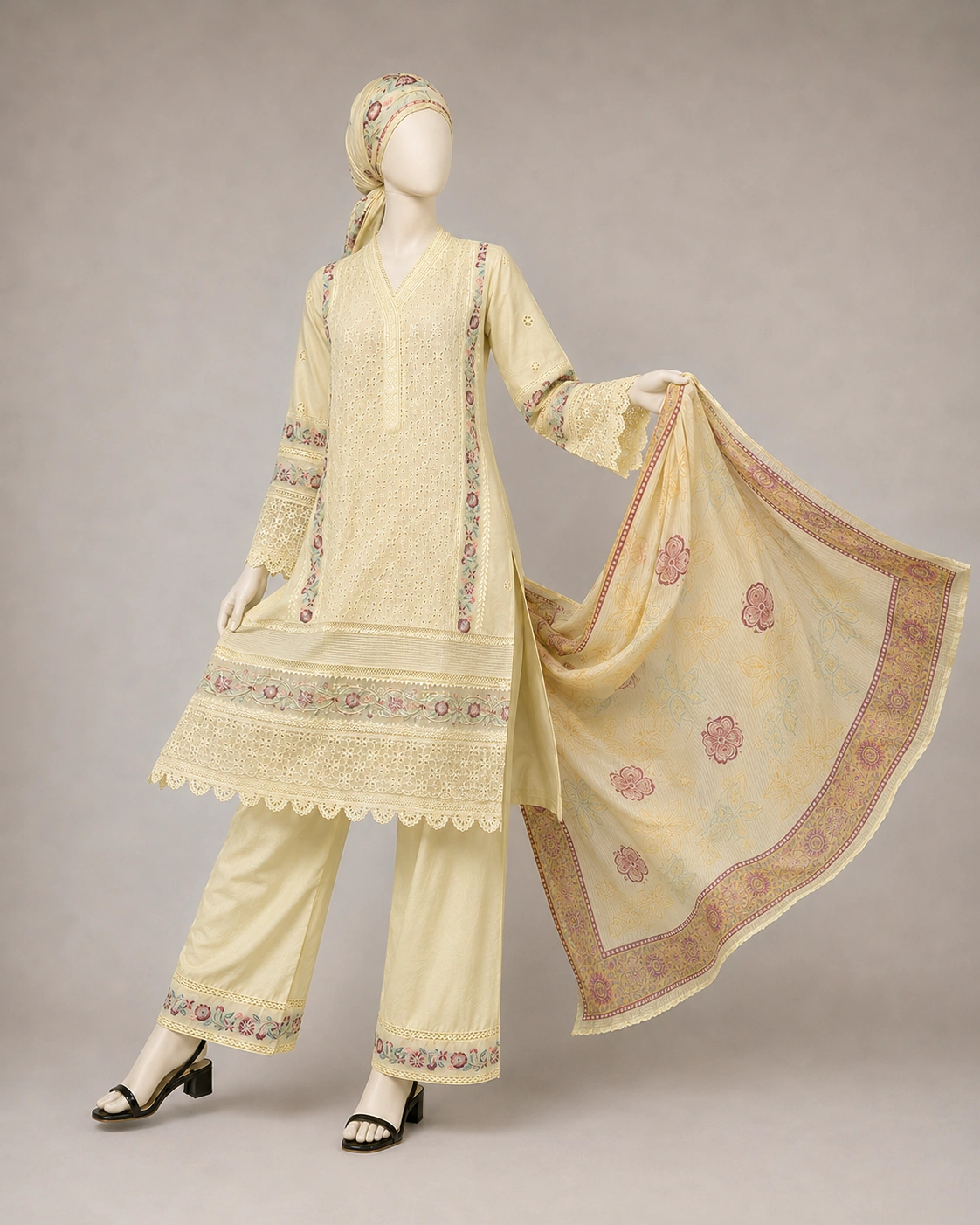 3 Piece - Embroidered COTTON SUIT - Image 5