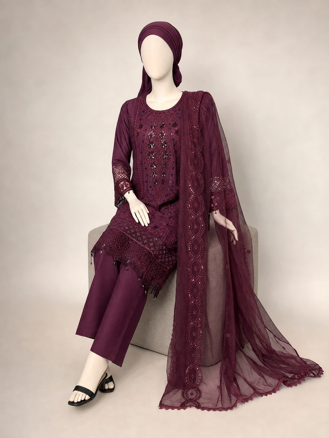 3 Piece - Embroidered COTTON SUIT - Image 5
