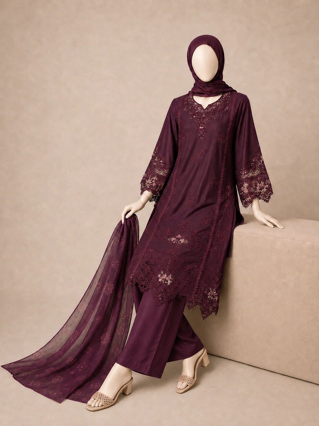 3 Piece - Embroidered COTTON SUIT - Image 5