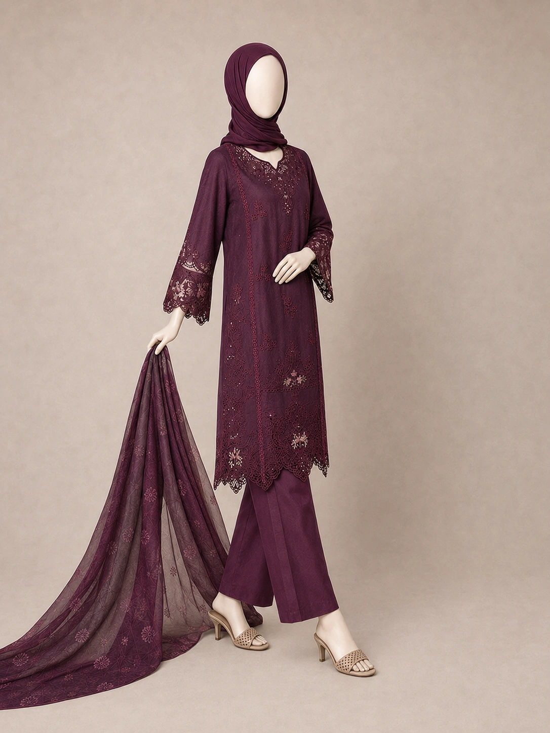 3 Piece - Embroidered COTTON SUIT - Image 4