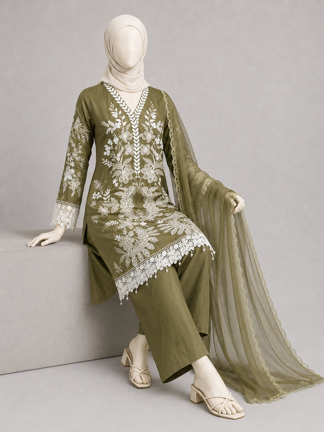 3 Piece - Embroidered COTTON SUIT - Image 5