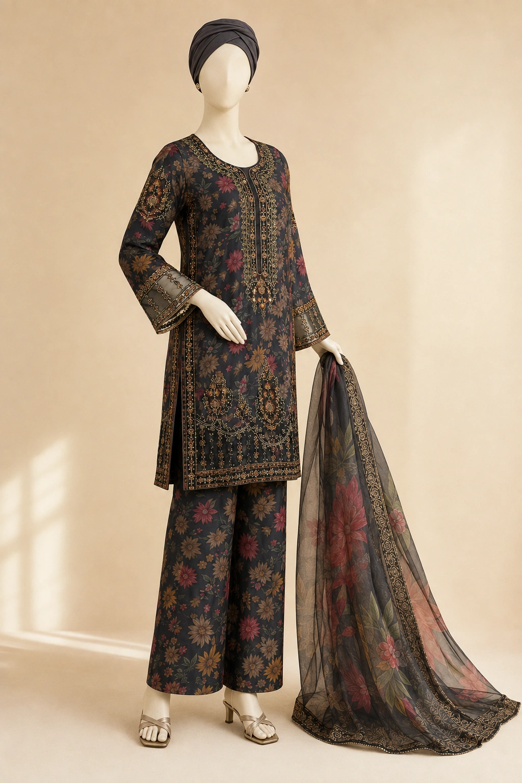 3 Piece - Embroidered PRIENTED SUIT - Image 5