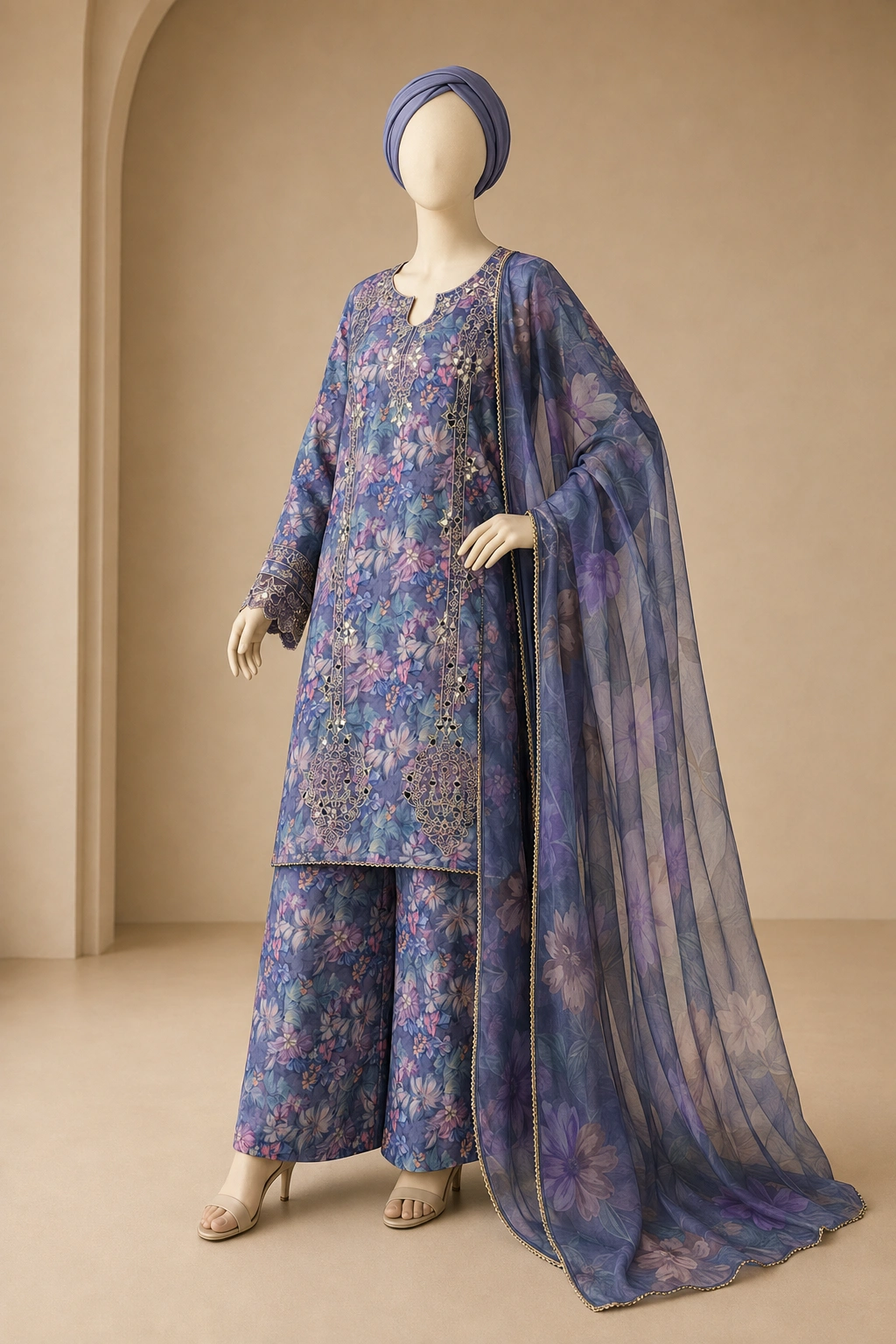 3 Piece - Embroidered Priented  SUIT - Image 5