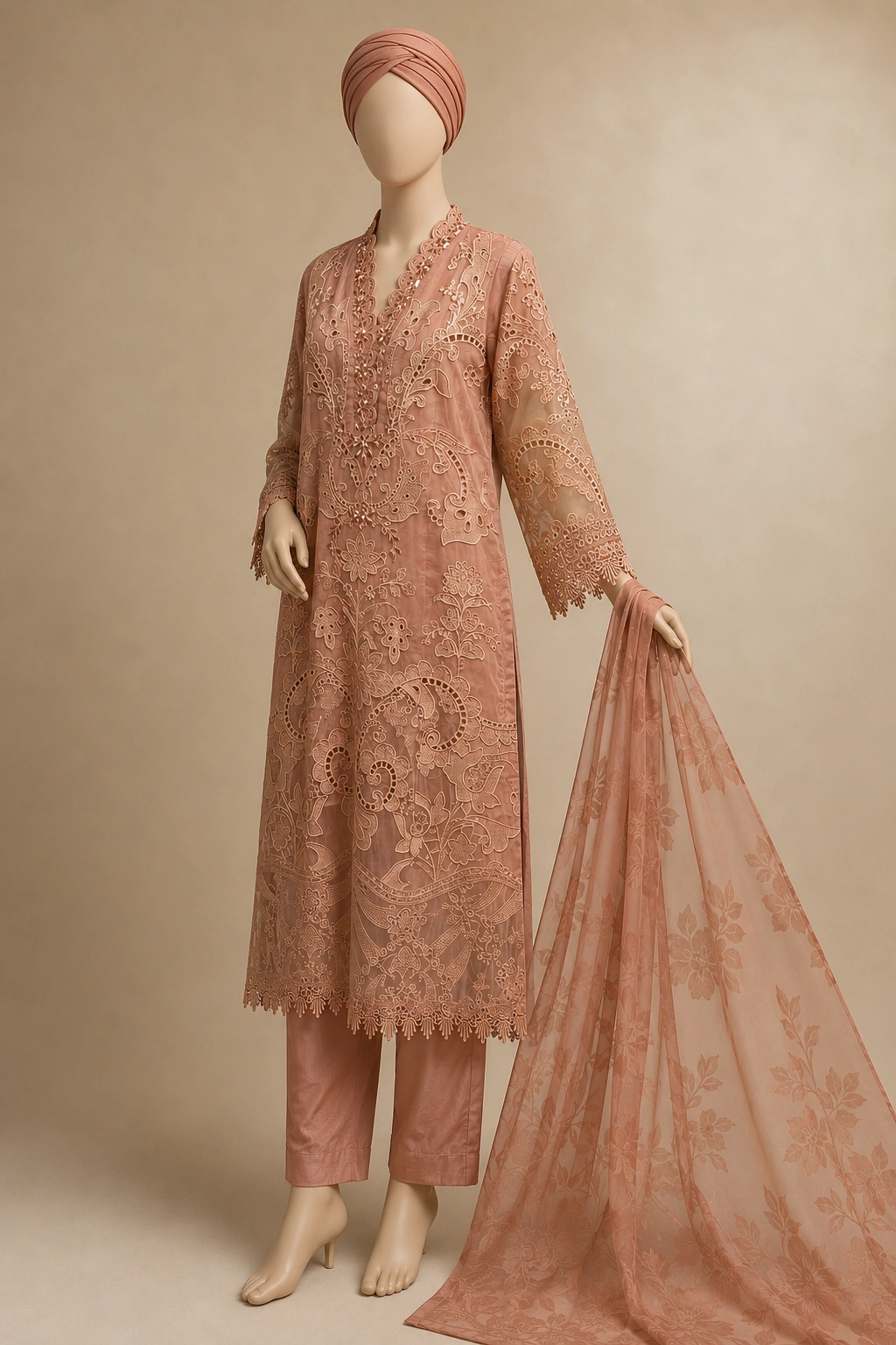 (F-23) 3 Piece - Embroidered Organza Suit - Image 5