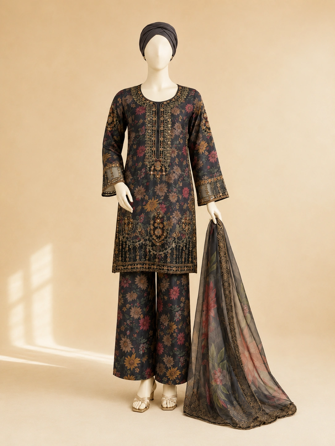 3 Piece - Embroidered PRIENTED SUIT