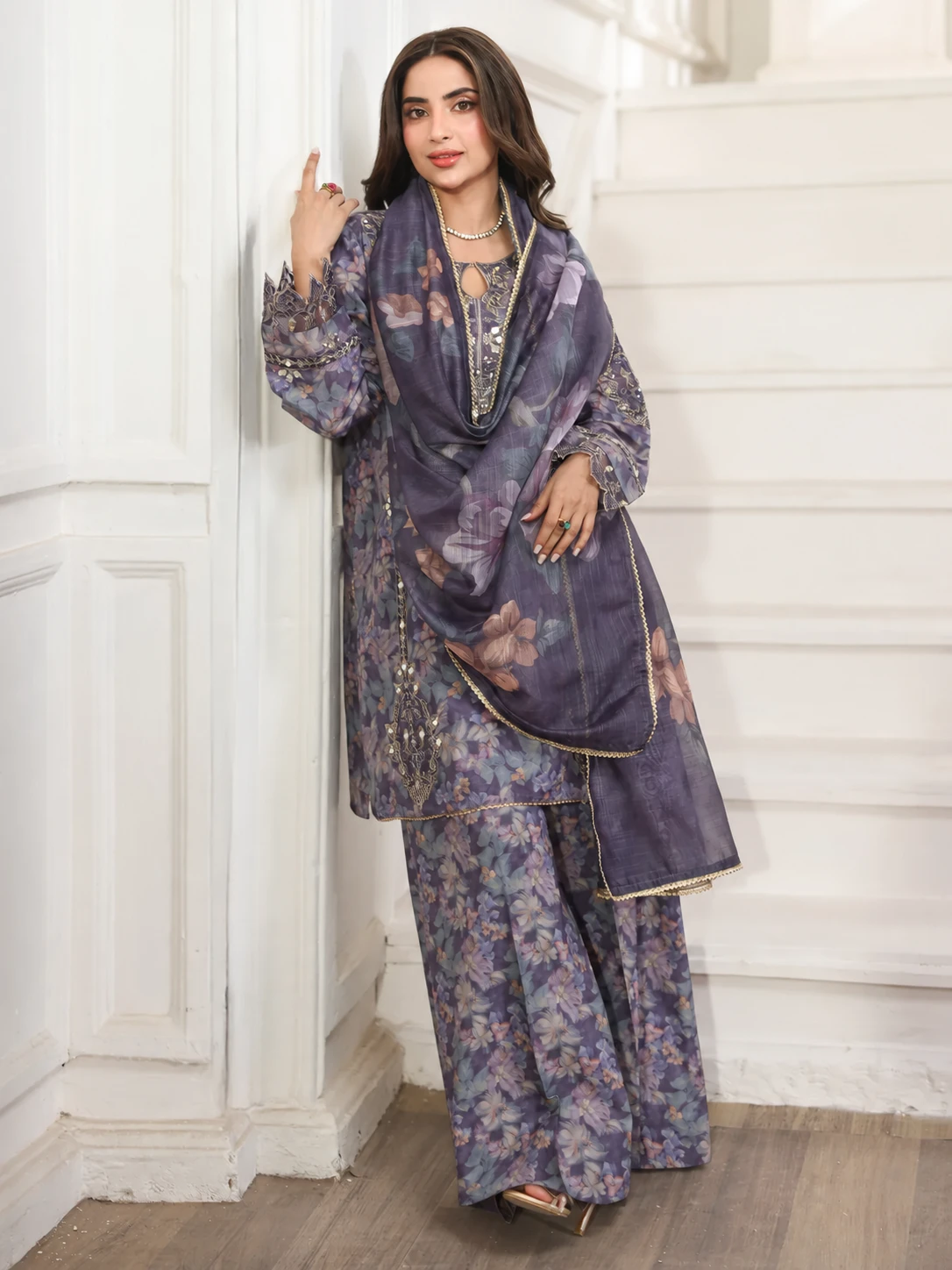 (BLP03) 3 Piece - Embroidered Printed  SUIT - Alternate View