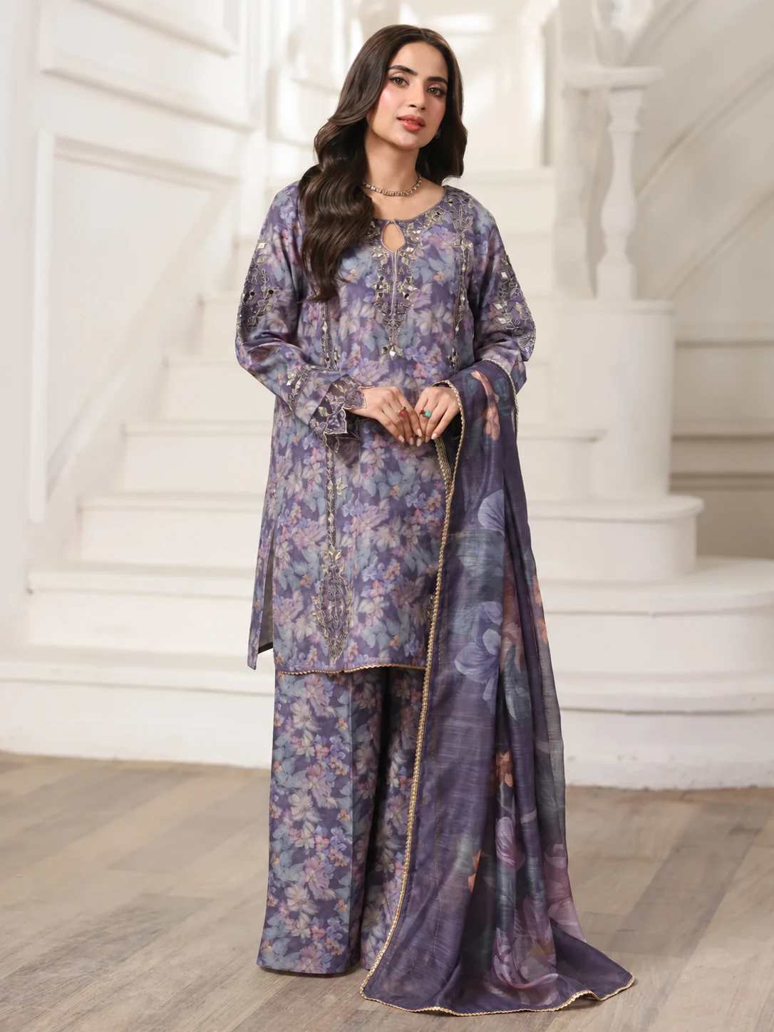 (BLP03) 3 Piece - Embroidered Printed  SUIT
