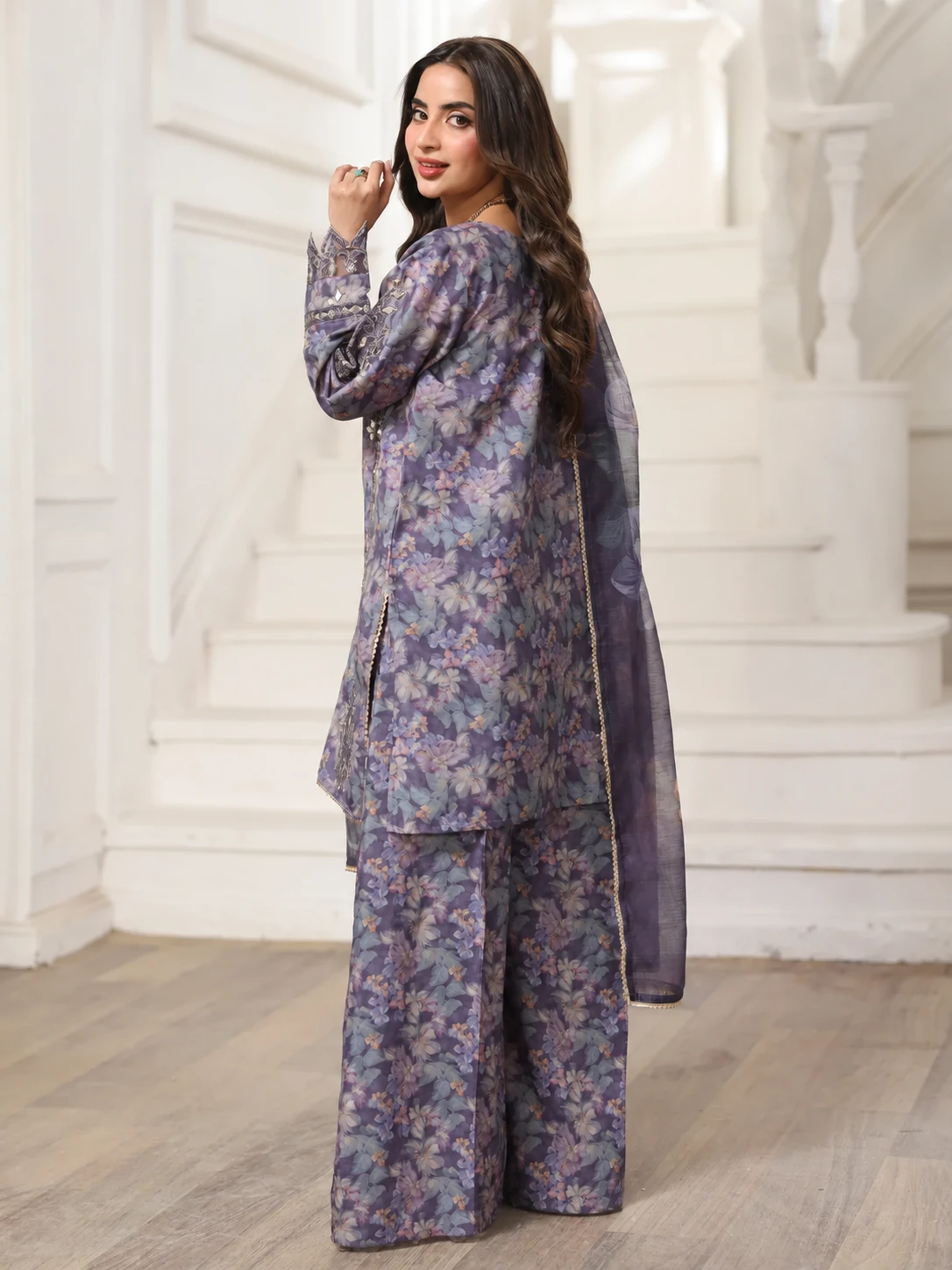 (BLP03) 3 Piece - Embroidered Printed  SUIT - Image 4