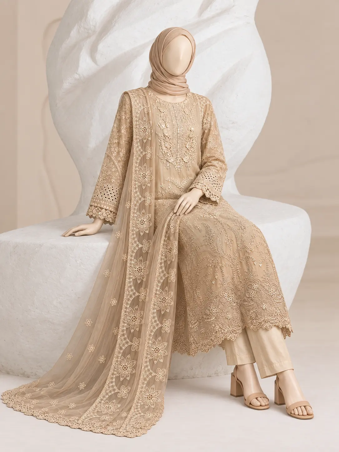 (F-44) 3 Piece - Embroidered CHIFOON SUIT - Image 5