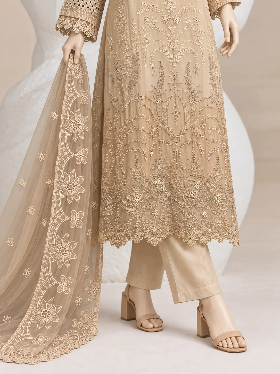 (F-44) 3 Piece - Embroidered CHIFOON SUIT - Image 3
