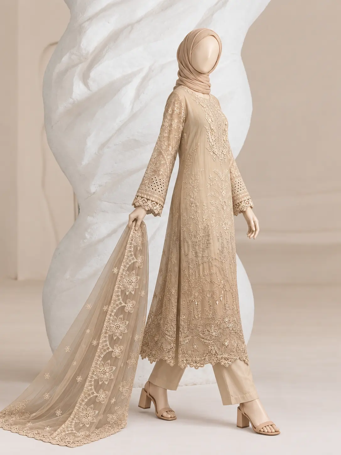 (F-44) 3 Piece - Embroidered CHIFOON SUIT - Image 4