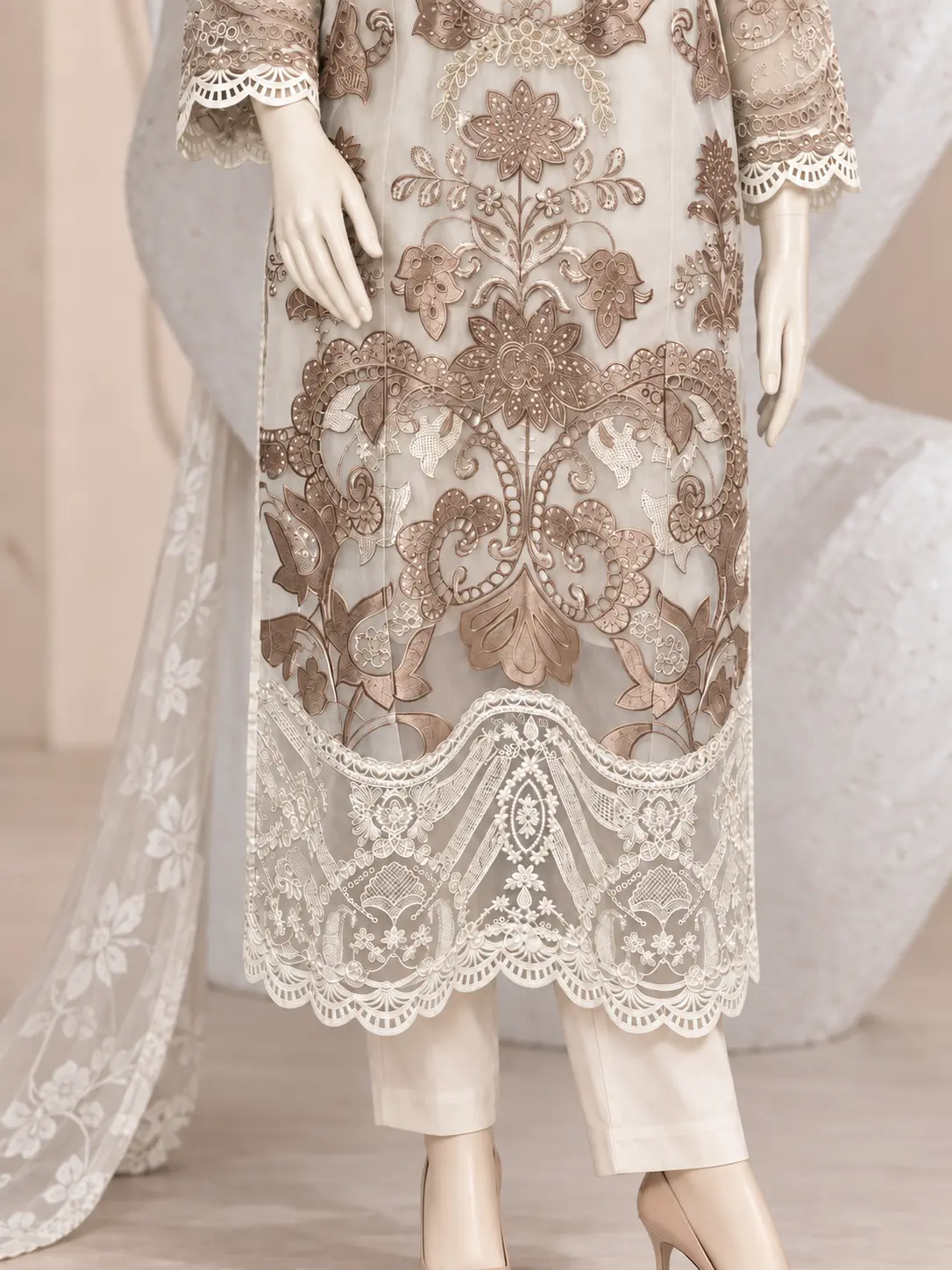 (F-23) 3 Piece - Embroidered Organza Suit - Image 3