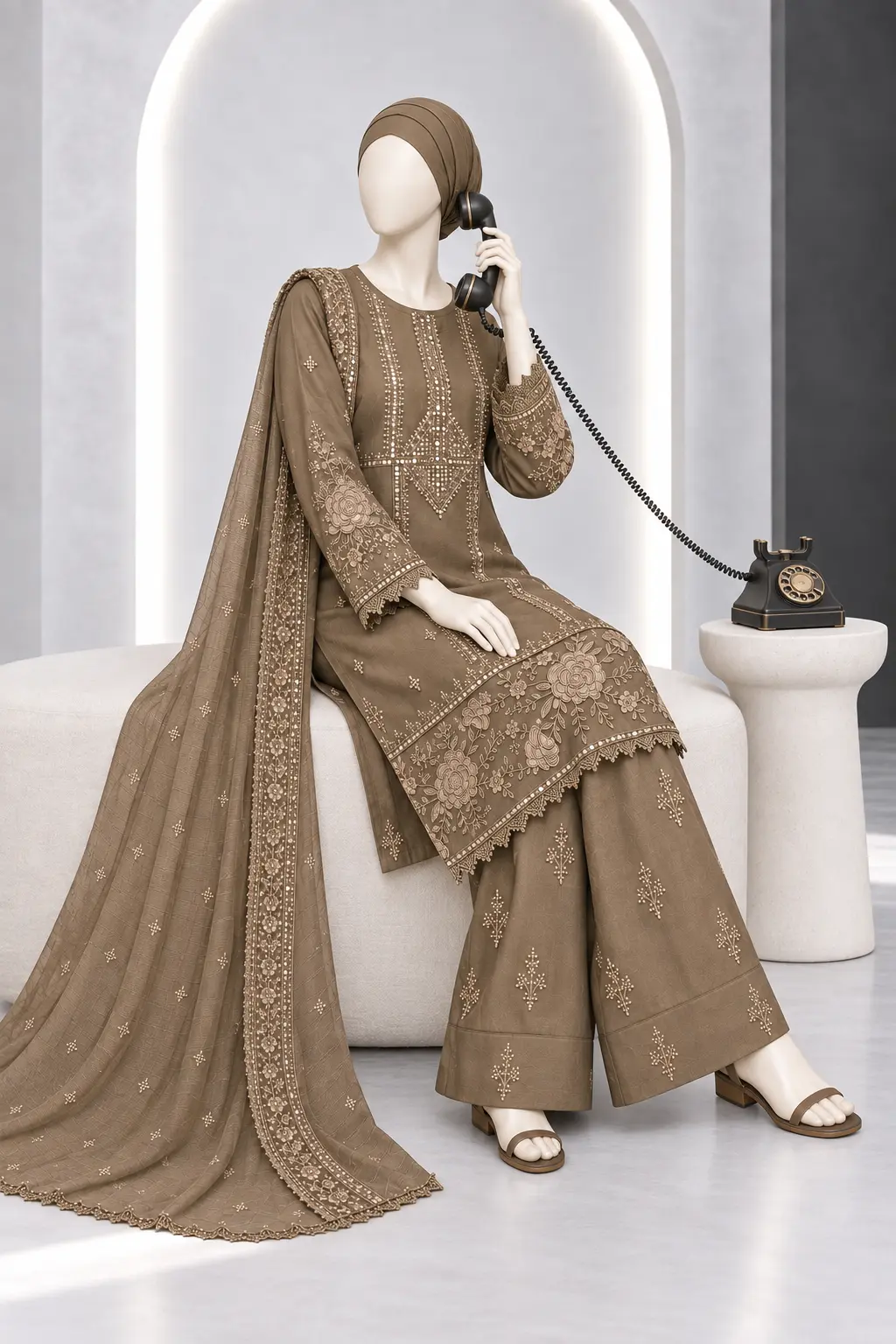 (CT- 39)- Embroidered COTTON SUIT 3 PIECE - Image 5