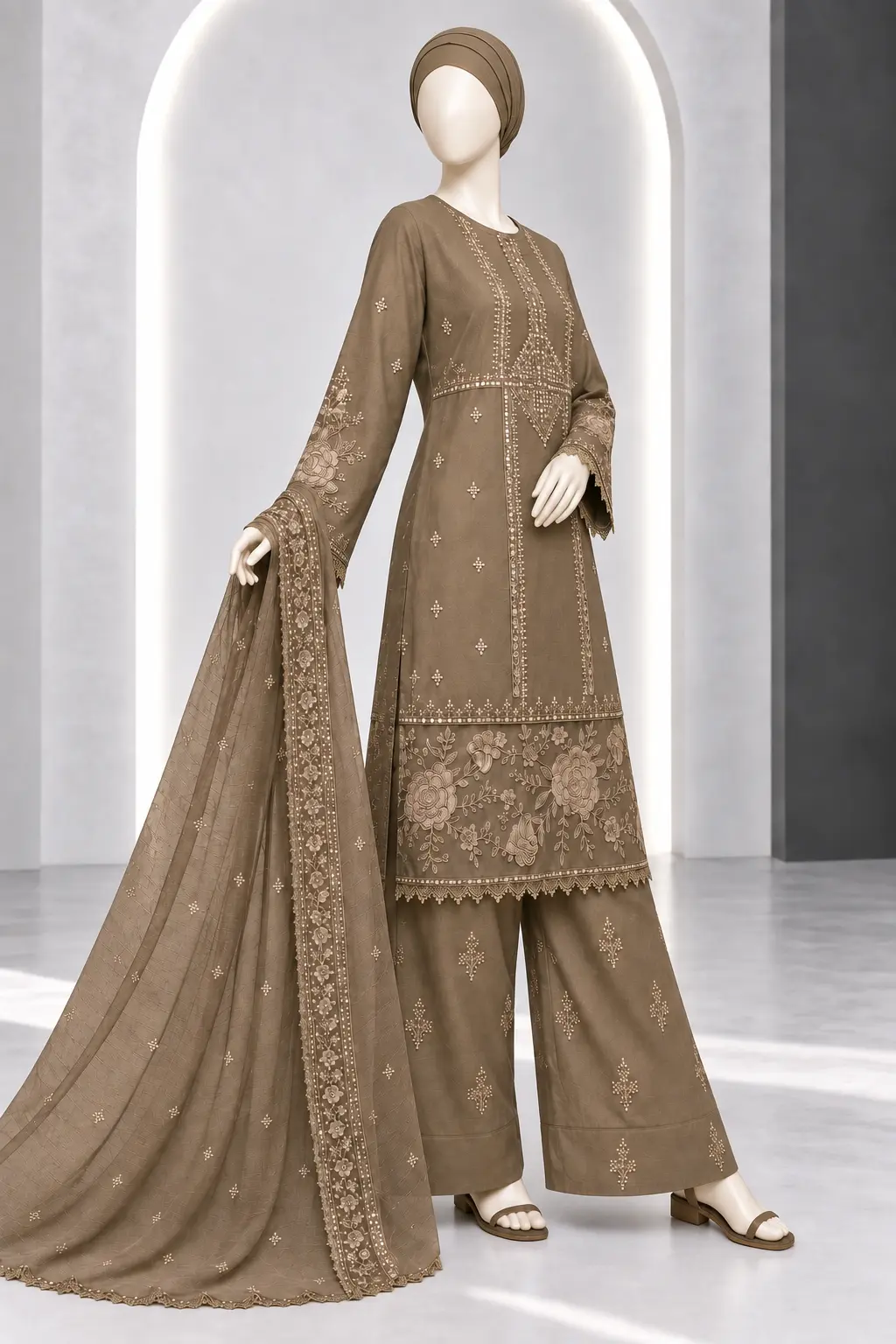 (CT- 39)- Embroidered COTTON SUIT 3 PIECE - Image 4