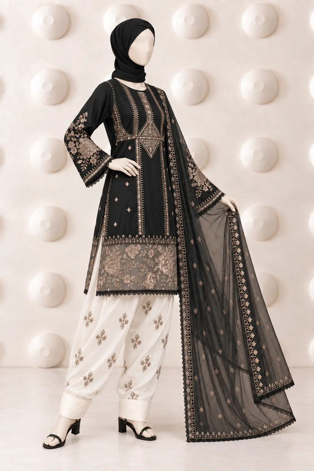 (CT-39) - Embroidered COTTON SUIT 3 PIECE - Image 4