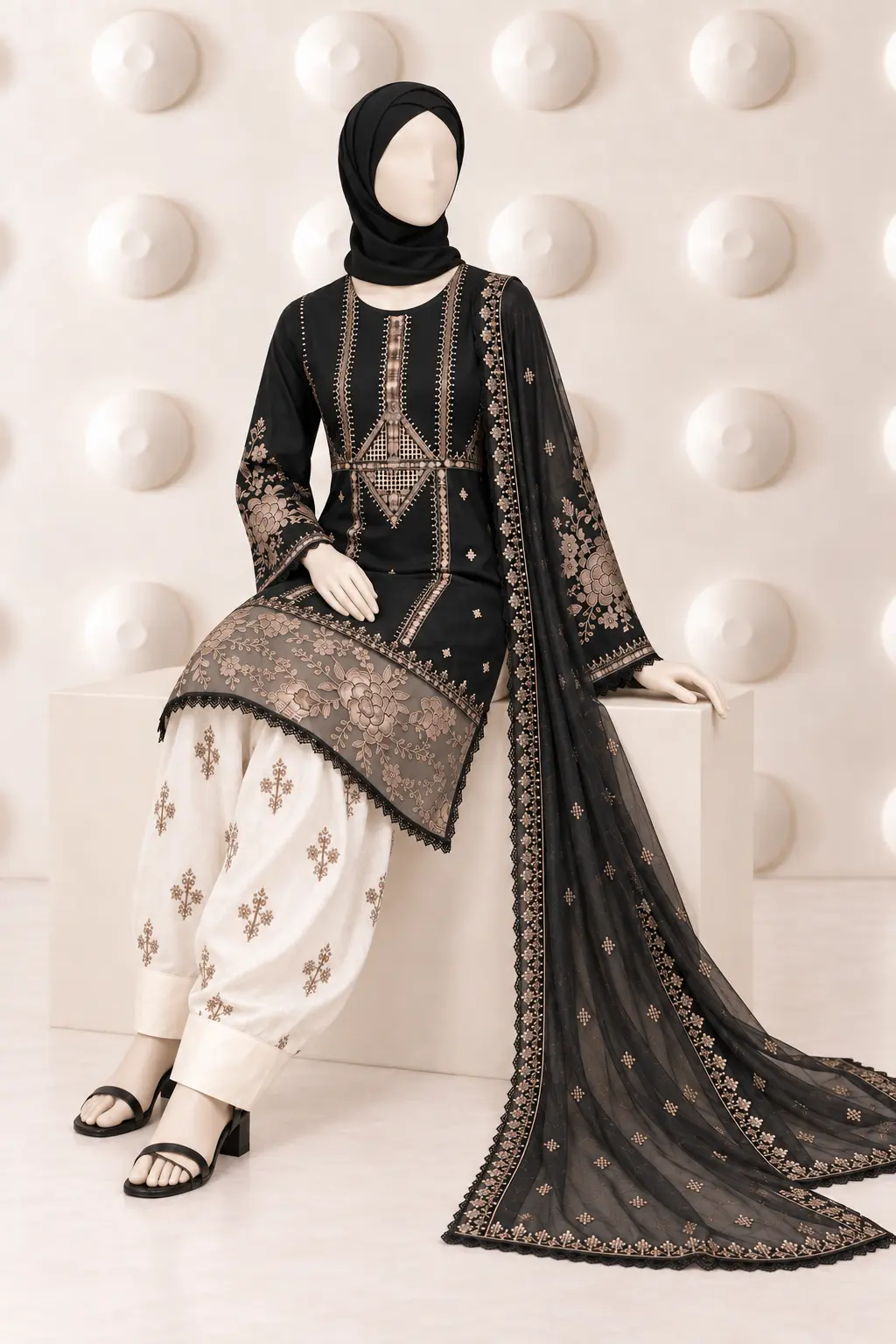 (CT-39) - Embroidered COTTON SUIT 3 PIECE - Image 5