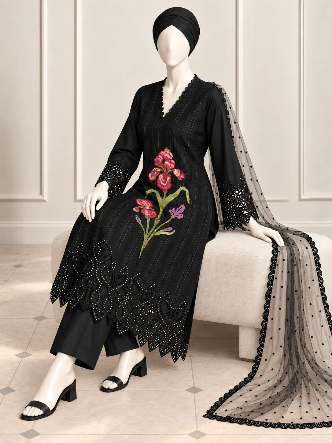 (CT-42) 3 Piece - Embroidered COTTON SUIT - Image 5