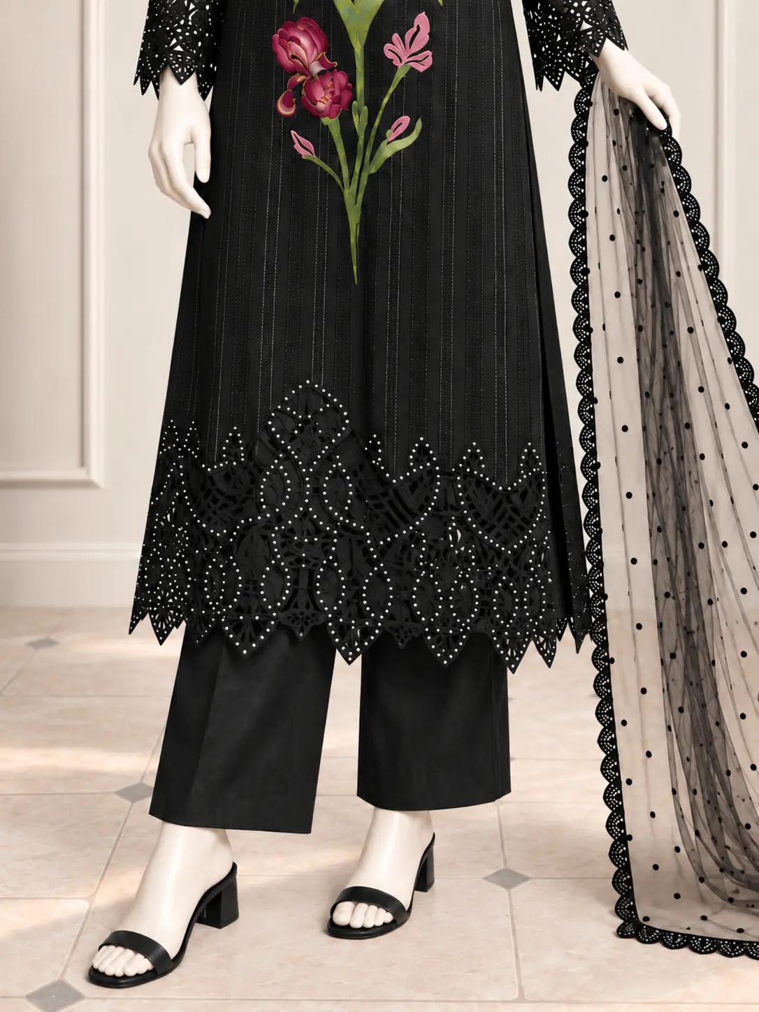 (CT-42) 3 Piece - Embroidered COTTON SUIT - Image 3
