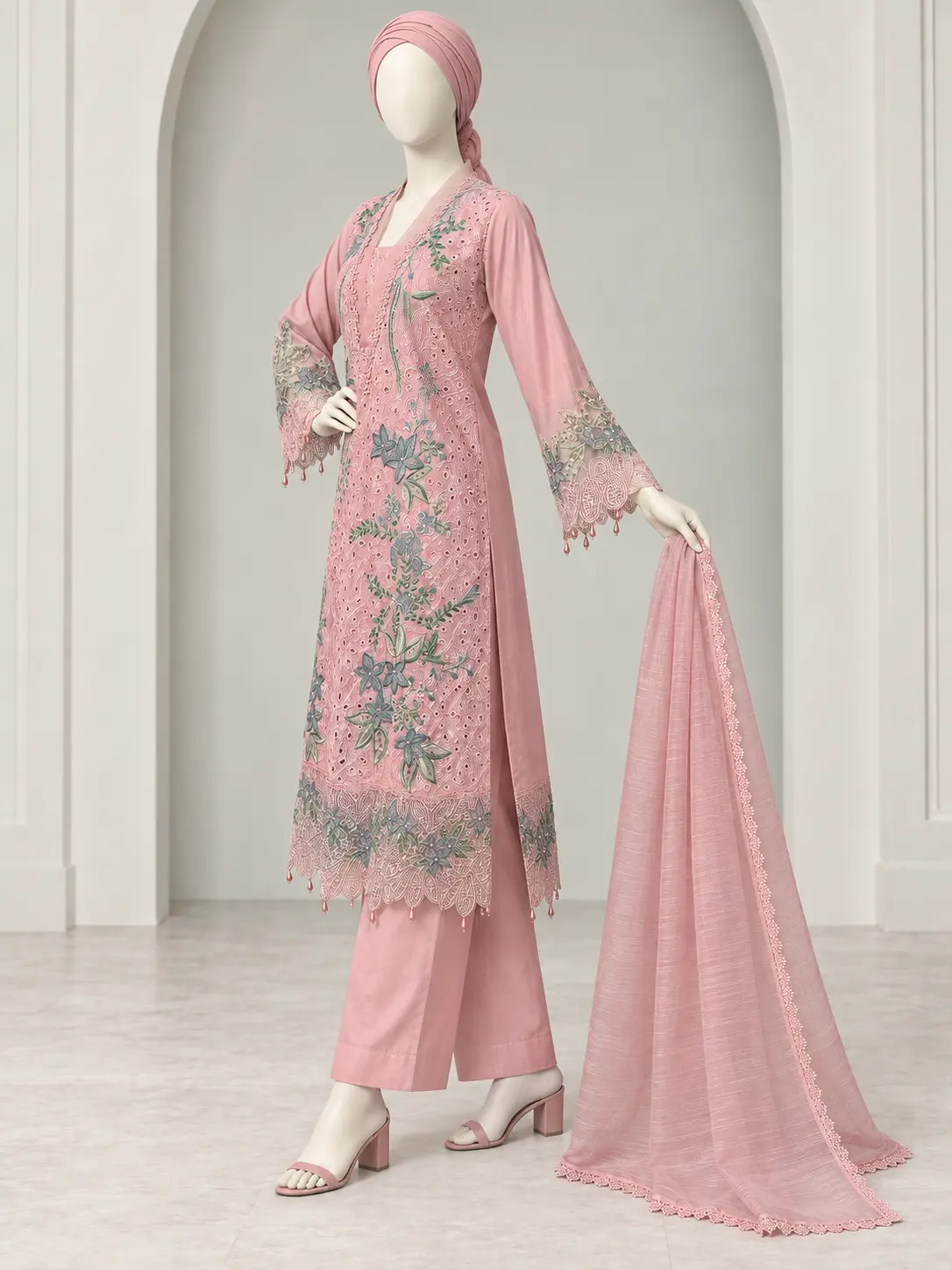 (CT-36) 3 Piece - Embroidered cotton Suit - Image 4