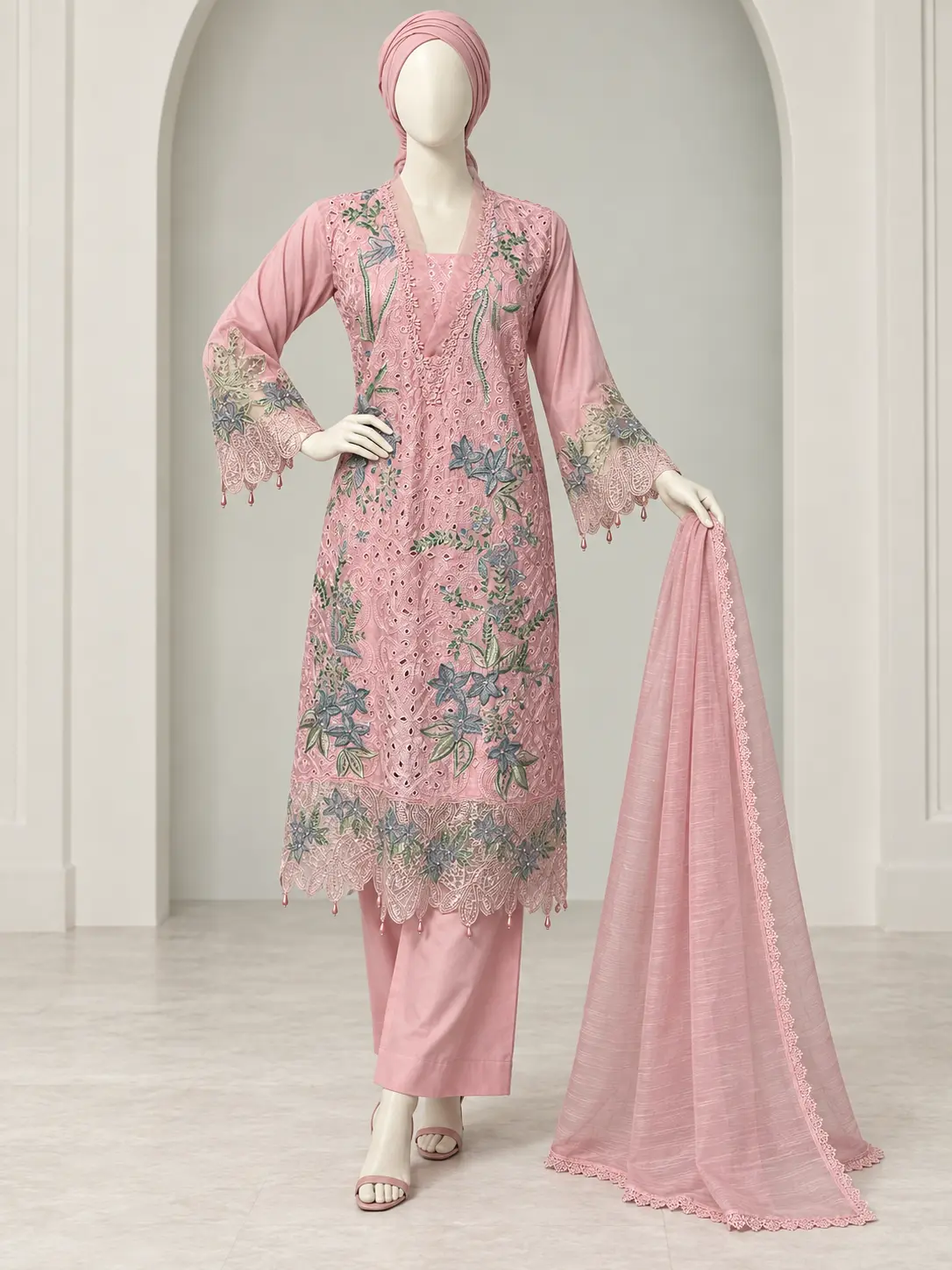 (CT-36) 3 Piece - Embroidered cotton Suit