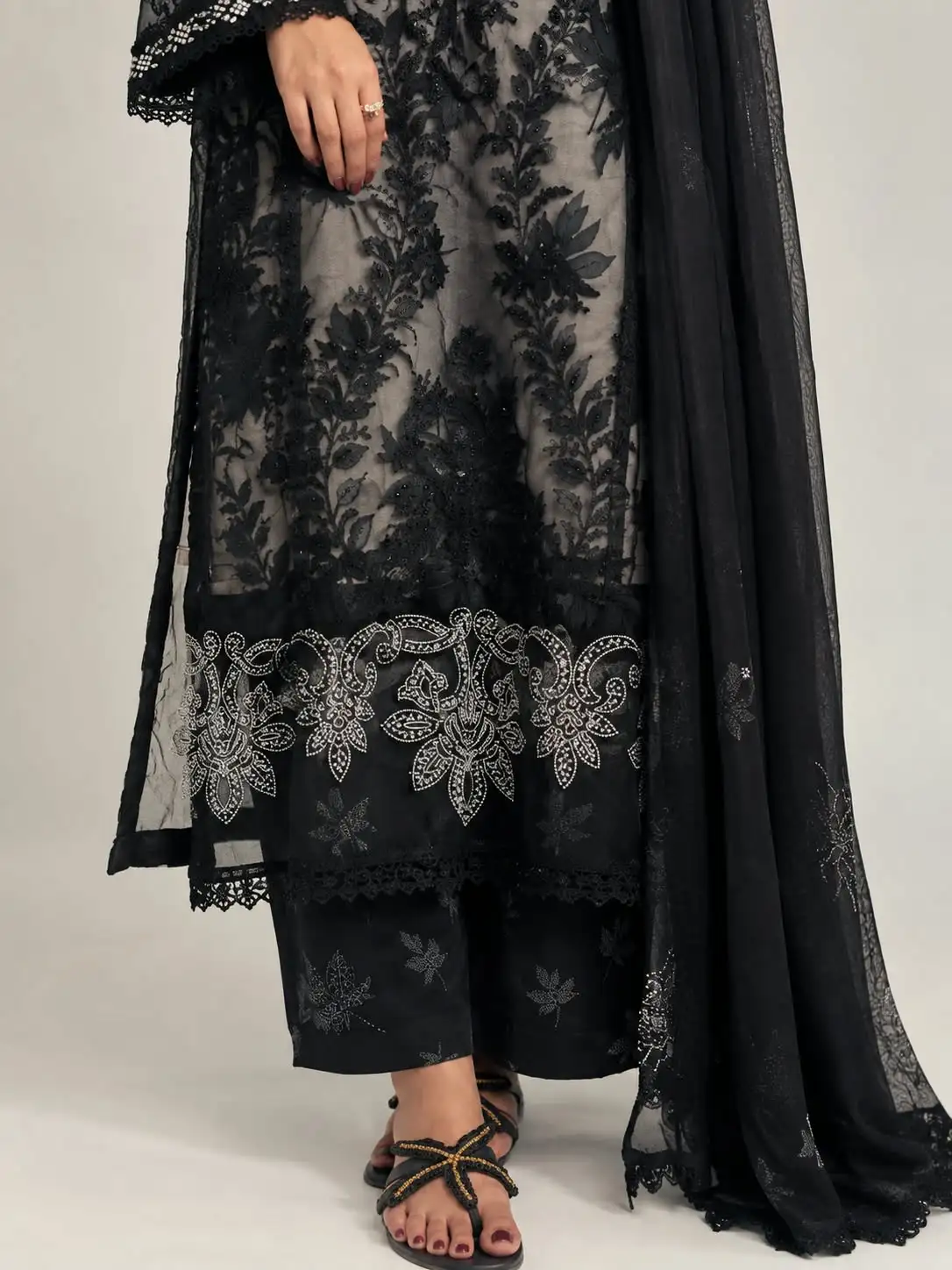 (F-41) 3 Piece - Embroidered ORGANZA  SUIT - Image 3