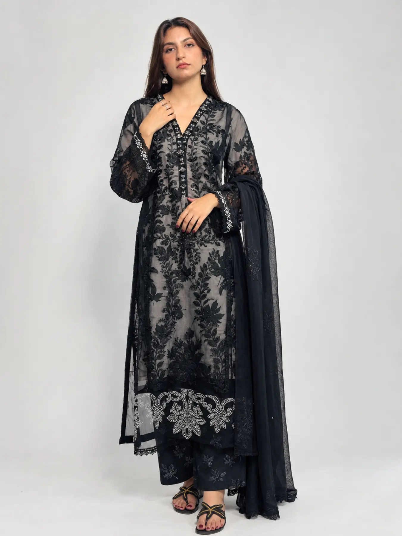 (F-41) 3 Piece - Embroidered ORGANZA  SUIT