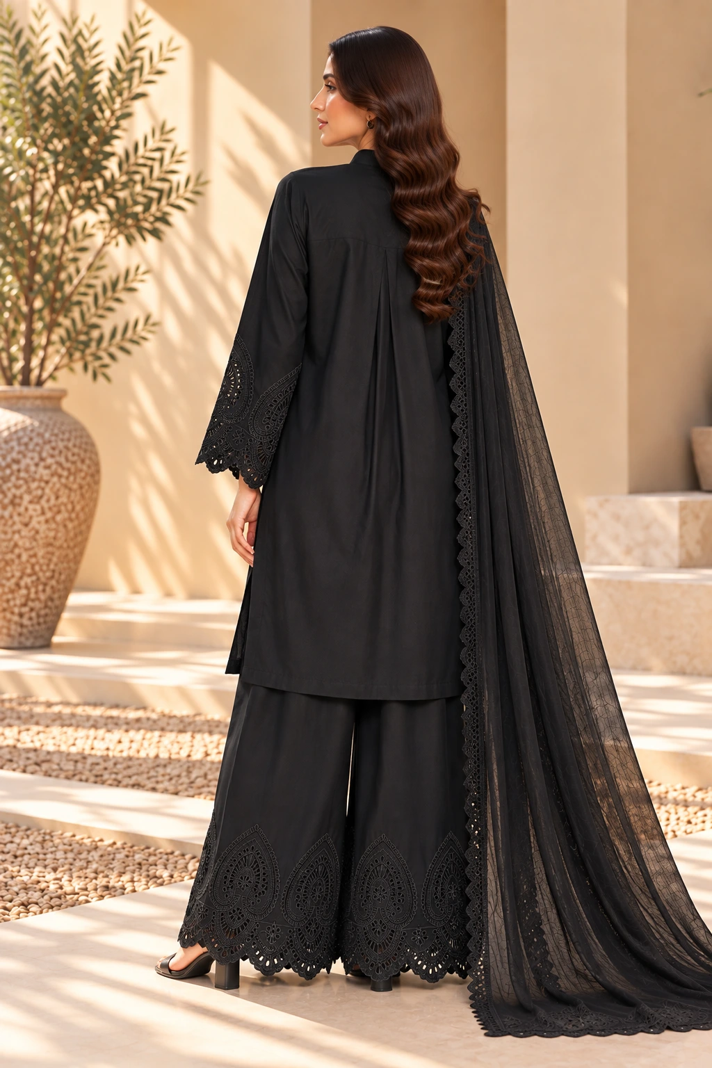 ML-(11) 3 Piece - Embroidered  STONE LENEN  SUIT - Image 5