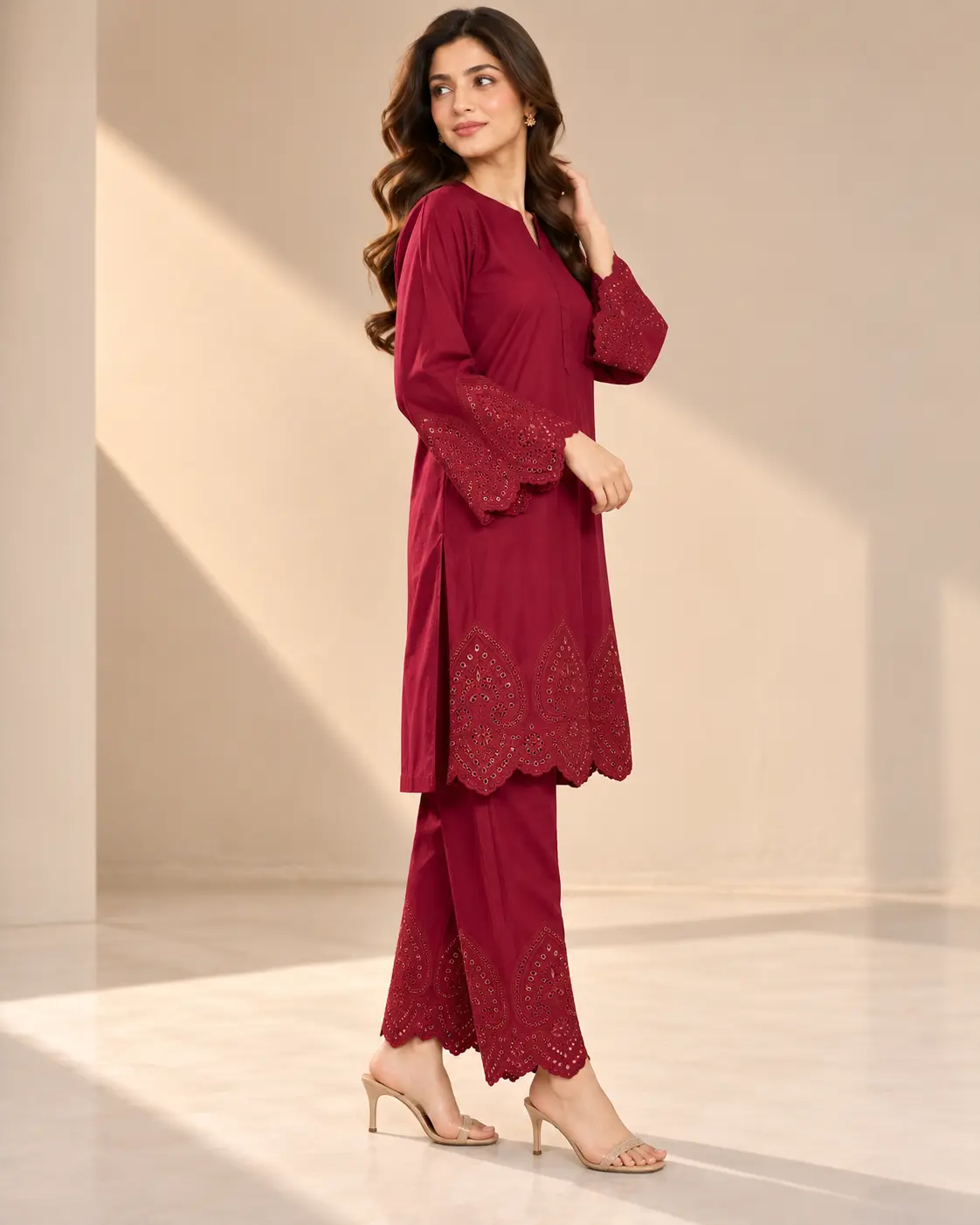 ML-(11) 3 Piece - Embroidered STONE  LENEN  SUIT - Image 4