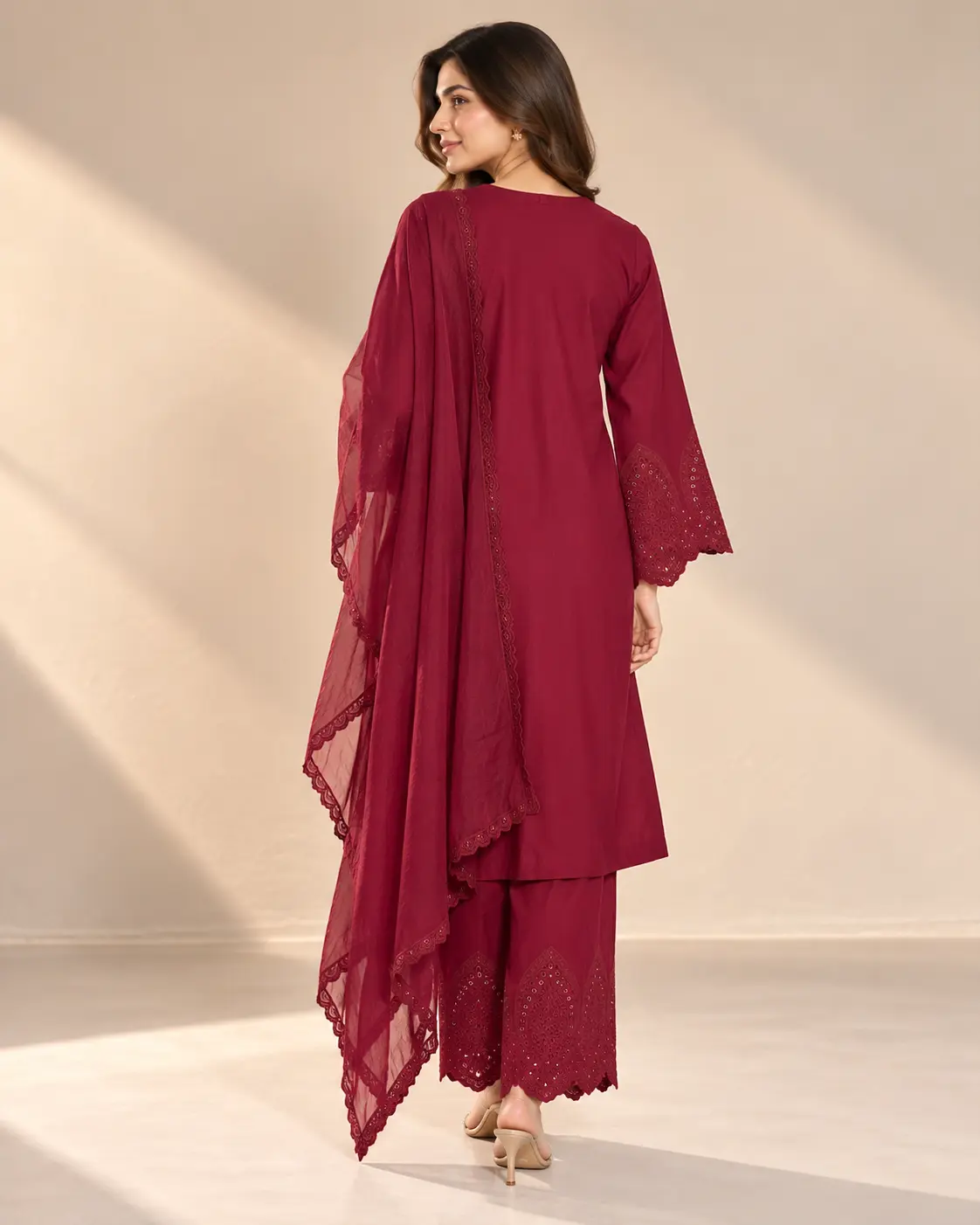 ML-(11) 3 Piece - Embroidered STONE  LENEN  SUIT - Image 6