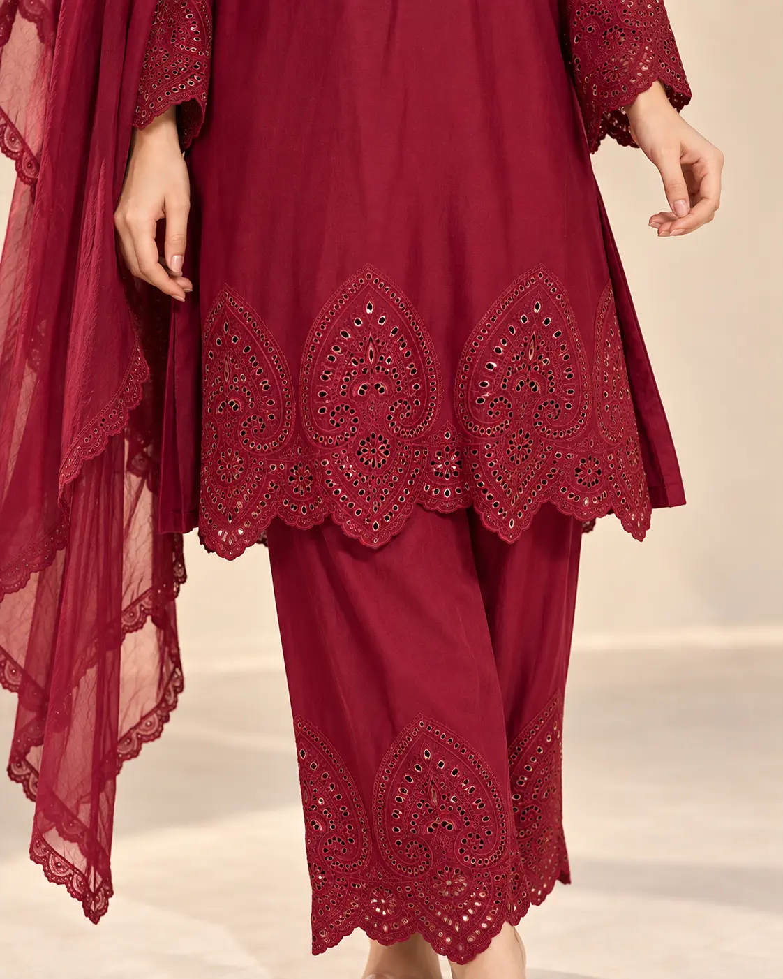 ML-(11) 3 Piece - Embroidered STONE  LENEN  SUIT - Image 3