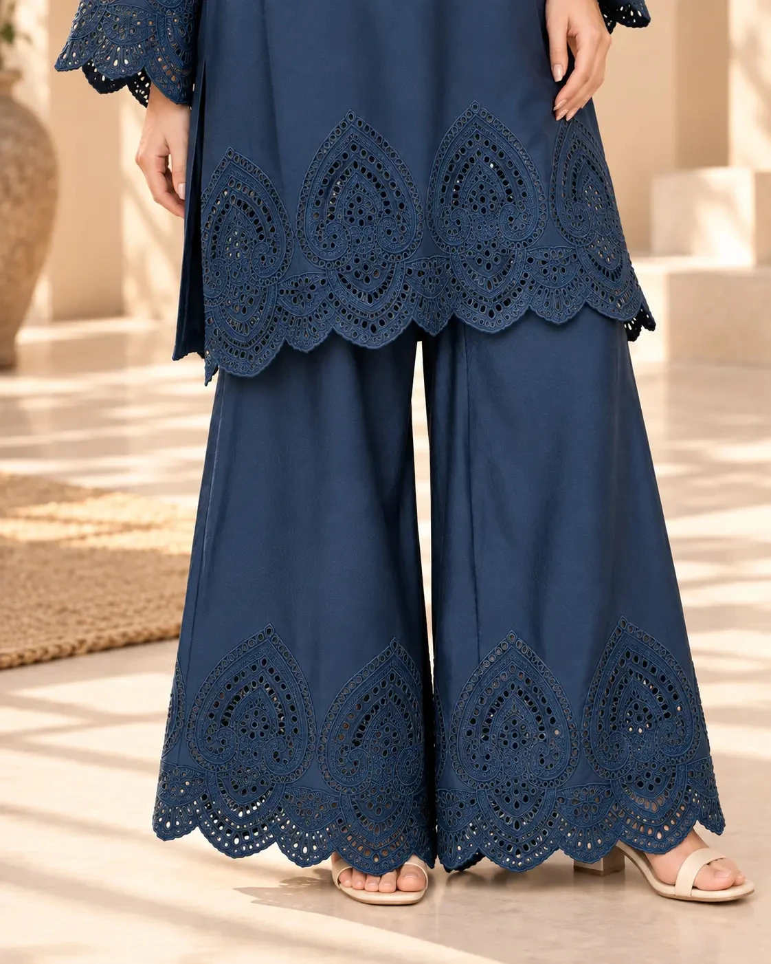 ML-(11) 3 Piece - Embroidered STONE  LENEN  SUIT - Image 3