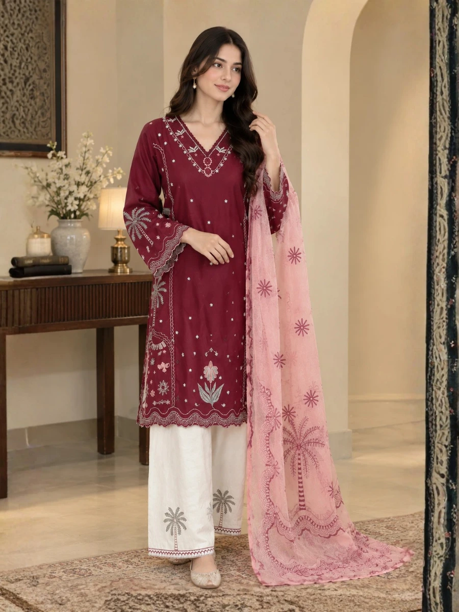 (ECO-12) 3 Piece - Embroidered VISCOS Suit